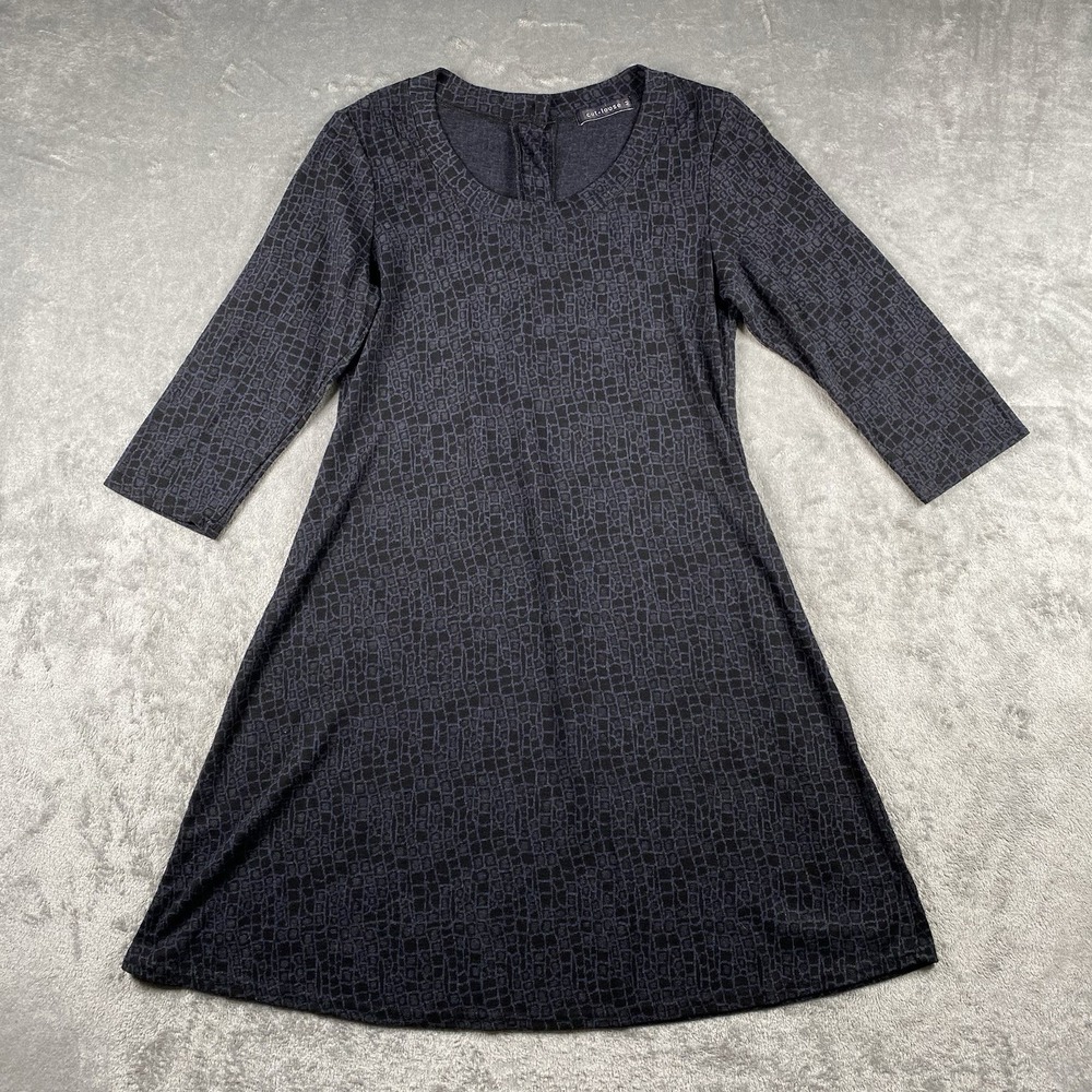 Cut Loose Dress Womens Sz M Blue Black Swing Button Back Lagenlook Textured